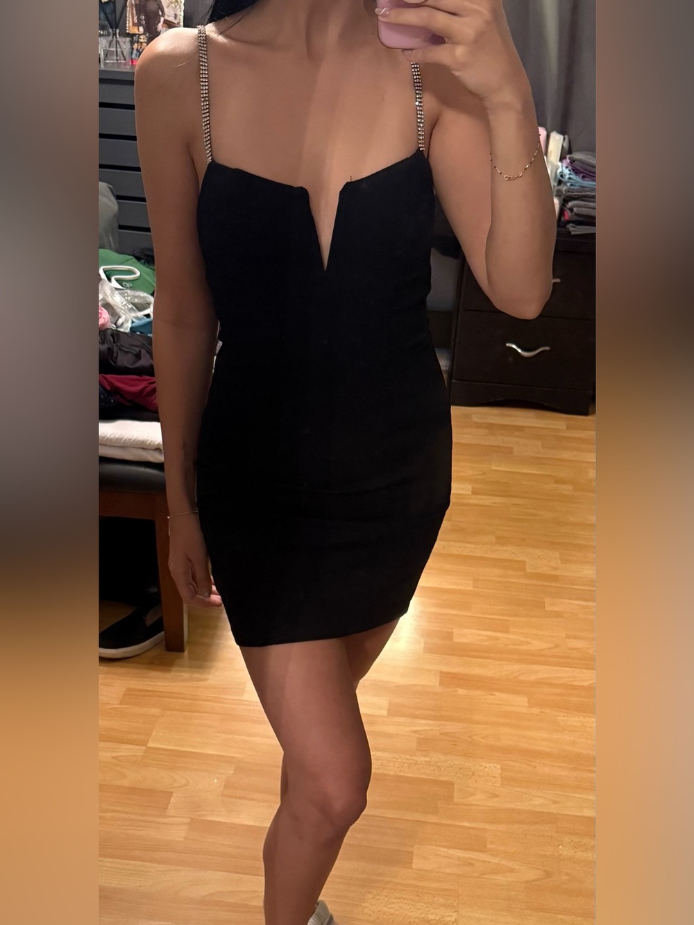 Forever 21 Black Mini Dress with Rhinestone Spaghetti Straps